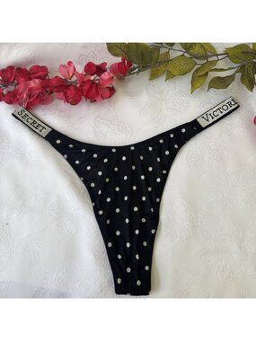 VICTORIA'S SECRET XL POLKA RHINESTONE BLING STRAPPY STRING BRAZILIAN PANTIES NWT